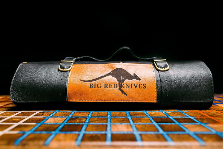 Kangaroo Leather Knife Roll - Black - Big Red Knives